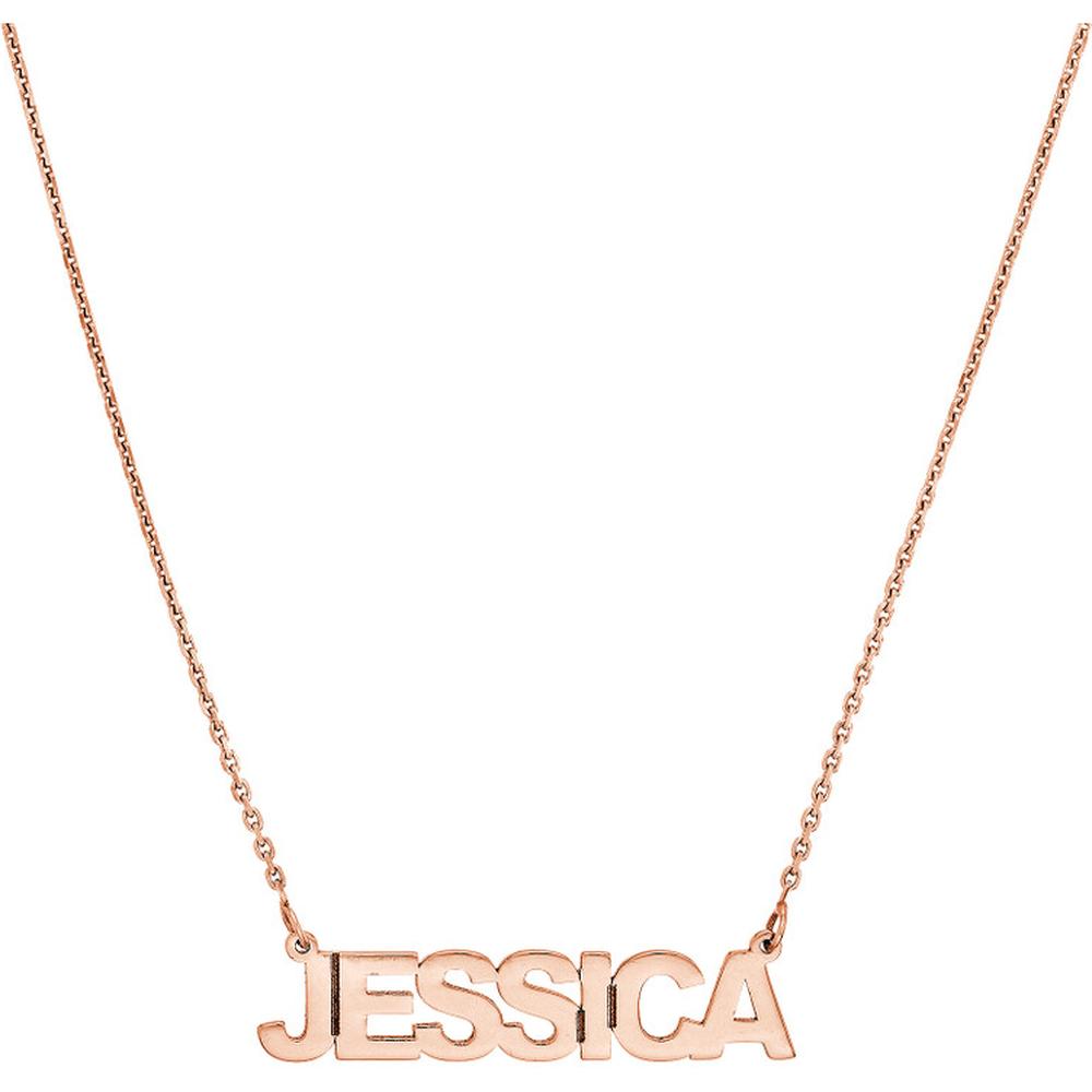 Olas d'Oro - 14K Rose Gold Personalized 5mm Block Font Nameplate Necklace - Customizable Design