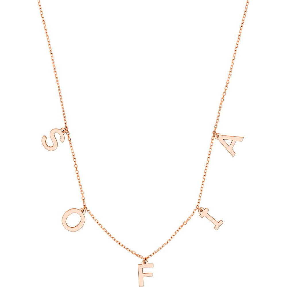 Olas d'Oro - 14K Rose Gold Personalized Block Initial Dangle Necklace - 2.20 Grams