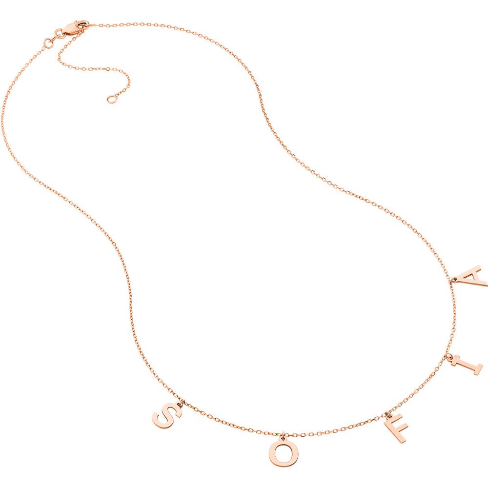 Olas d'Oro - 14K Rose Gold Personalized Block Initial Dangle Necklace - 2.20 Grams