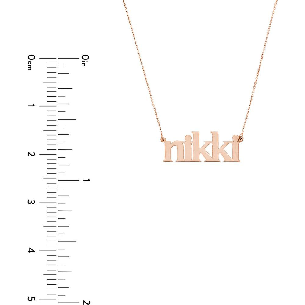 Olas d'Oro - 14K Rose Gold Personalized Typewriter Font Nameplate Necklace - 5mm High Letters