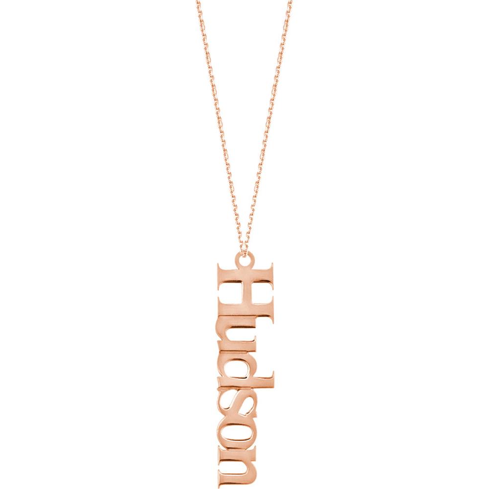 Olas d'Oro - 14K Rose Gold Personalized Vertical Typewriter Font Necklace - 7mm Pendant