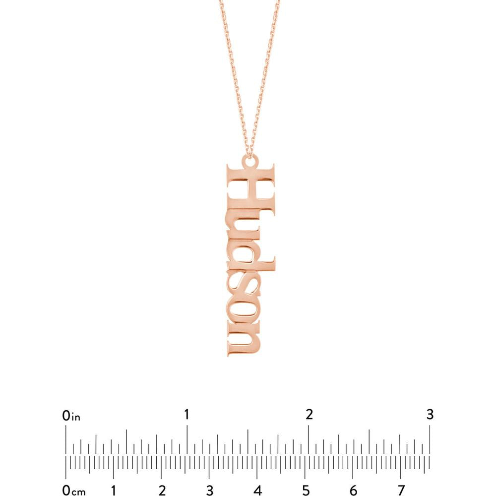 Olas d'Oro - 14K Rose Gold Personalized Vertical Typewriter Font Necklace - 7mm Pendant