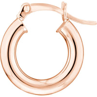 Olas d'Oro - 14K Rose Gold Polished 3mm x 15mm Hoop Earrings - 1.20 Grams Total Weight