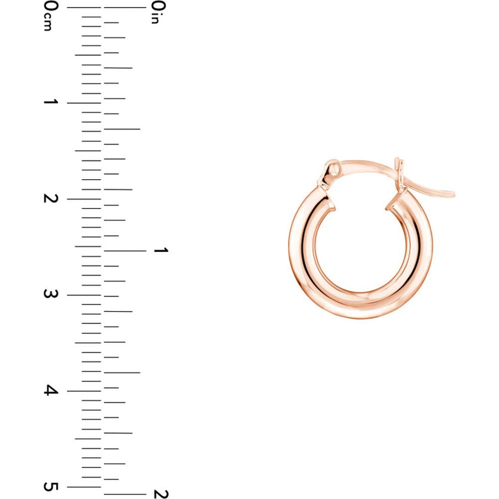 Olas d'Oro - 14K Rose Gold Polished 3mm x 15mm Hoop Earrings - 1.20 Grams Total Weight