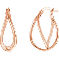Olas d'Oro - 14K Rose Gold Polished and Satin Twisted Hoop Earrings - 1.50g Total Weight