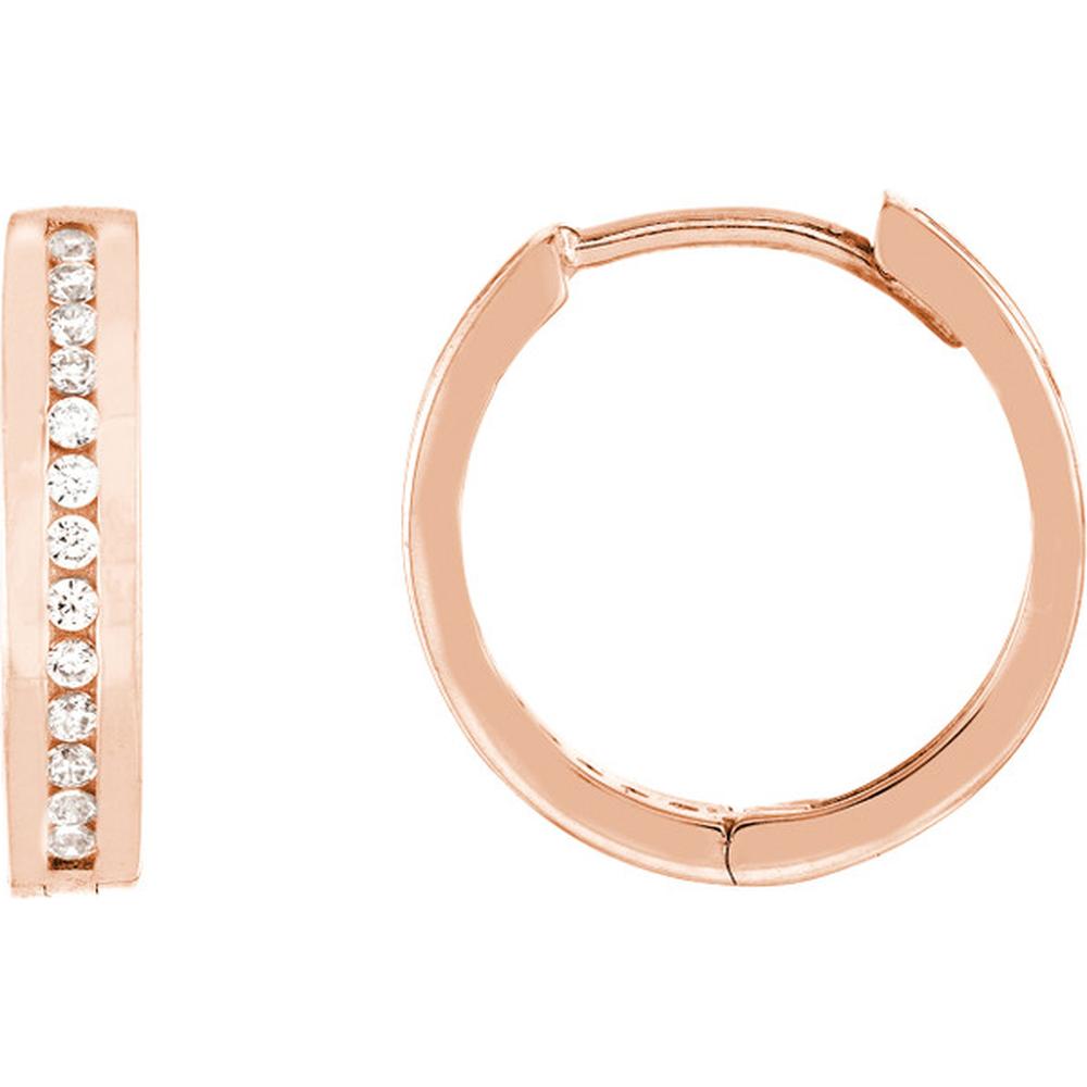 Olas d'Oro - 14K Rose Gold Reversible CZ Hoop Earrings with Snap-Lock Clasp - 2.20 Grams Total Weight