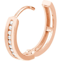Olas d'Oro - 14K Rose Gold Reversible CZ Hoop Earrings with Snap-Lock Clasp - 2.20 Grams Total Weight