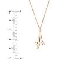 Olas d'Oro - 14K Rose Gold Script "A" Initial Necklace with 1.7mm Diamond Bezel - 0.02 Carat Total Diamond Weight