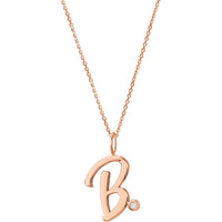 Olas d'Oro - 14K Rose Gold Script "B" Initial Pendant Necklace with Diamond Bezel - 0.02 Carat Total Diamond Weight