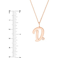 Olas d'Oro - 14K Rose Gold Script D Initial Necklace with Diamond Bezel - 0.02 Carat Total Diamond Weight
