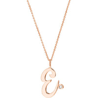 Olas d'Oro - 14K Rose Gold Script E Initial Necklace with Diamond Bezel - 0.02 Carat Total Diamond Weight