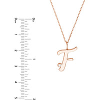 Olas d'Oro - 14K Rose Gold Script "F" Initial Necklace with Diamond Bezel - 0.02 Carat Total Diamond Weight