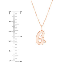 Olas d'Oro - 14K Rose Gold Script 'G' Necklace with 1.7mm Diamond Bezel - 0.02 Carat Total Diamond Weight