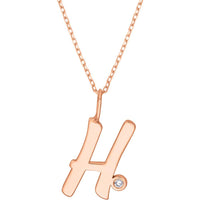 Olas d'Oro - 14K Rose Gold Script 'H' Diamond Bezel Necklace with Adjustable Chain - 0.02 Carat Total Diamond Weight