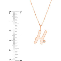 Olas d'Oro - 14K Rose Gold Script 'H' Diamond Bezel Necklace with Adjustable Chain - 0.02 Carat Total Diamond Weight