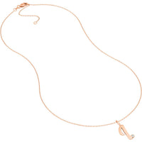 Olas d'Oro - 14K Rose Gold Script Initial 'I' Pendant Necklace with Diamond Bezel - 0.02 Carat Diamond Weight