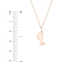 Olas d'Oro - 14K Rose Gold Script Initial 'I' Pendant Necklace with Diamond Bezel - 0.02 Carat Diamond Weight