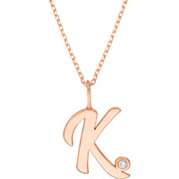 Olas d'Oro - 14K Rose Gold Script 'K' Diamond Bezel Necklace - 0.02 Carat Total Diamond Weight