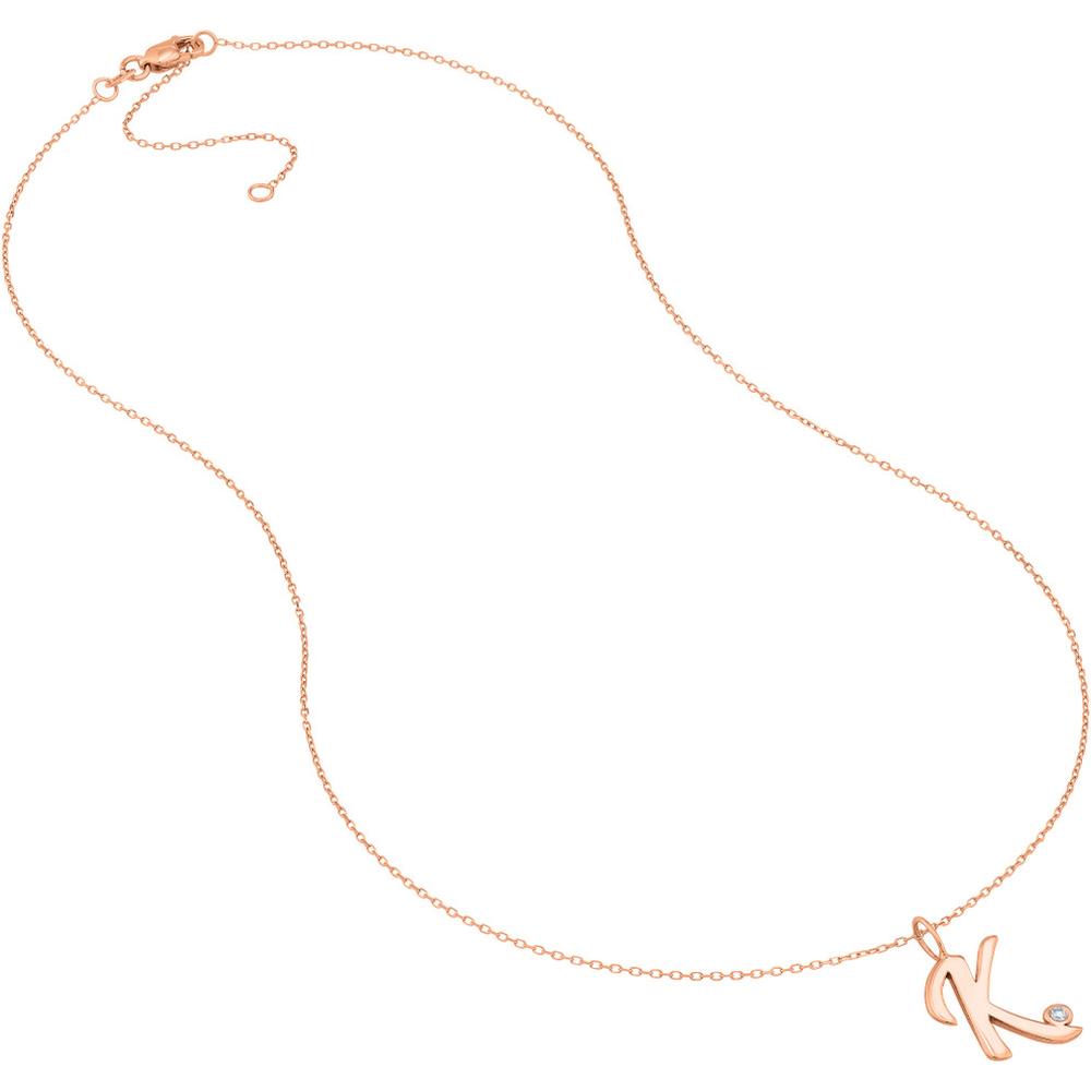 Olas d'Oro - 14K Rose Gold Script 'K' Diamond Bezel Necklace - 0.02 Carat Total Diamond Weight