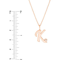 Olas d'Oro - 14K Rose Gold Script 'K' Diamond Bezel Necklace - 0.02 Carat Total Diamond Weight