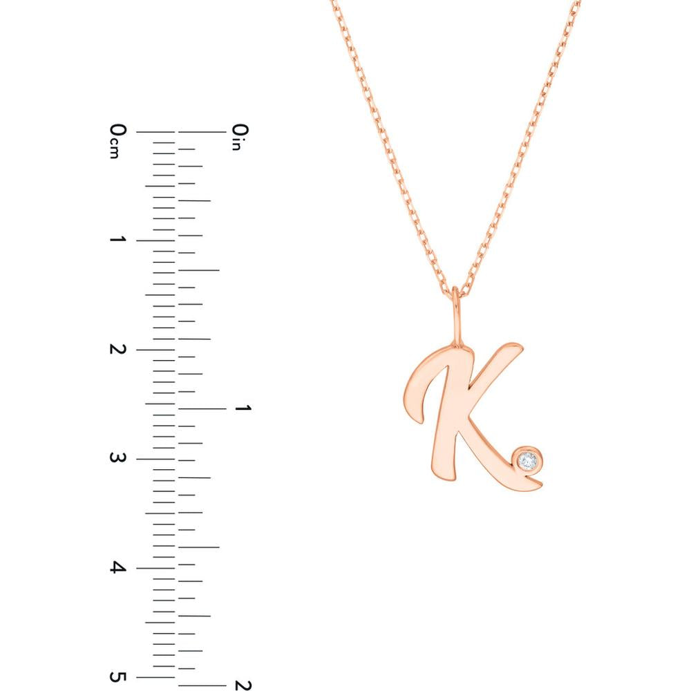 Olas d'Oro - 14K Rose Gold Script 'K' Diamond Bezel Necklace - 0.02 Carat Total Diamond Weight