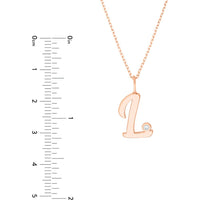 Olas d'Oro - 14K Rose Gold Script 'L' Necklace with Diamond Bezel Pendant - 0.02 Carat Diamond Weight