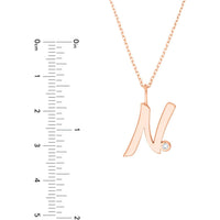 Olas d'Oro - 14K Rose Gold Script 'N' Pendant Necklace with Diamond Bezel - 0.02 Carat Total Diamond Weight