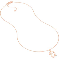 Olas d'Oro - 14K Rose Gold Script 'O' Pendant Necklace with 1.7mm Diamond Bezel - 0.02 Carat Total Diamond Weight