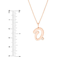 Olas d'Oro - 14K Rose Gold Script 'O' Pendant Necklace with 1.7mm Diamond Bezel - 0.02 Carat Total Diamond Weight