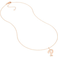 Olas d'Oro - 14K Rose Gold Script 'P' Diamond Bezel Pendant Necklace - 0.02 Carat Diamond Total Weight