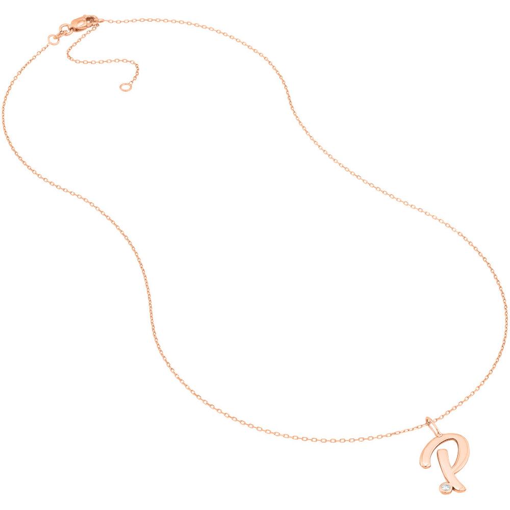 Olas d'Oro - 14K Rose Gold Script 'P' Diamond Bezel Pendant Necklace - 0.02 Carat Diamond Total Weight