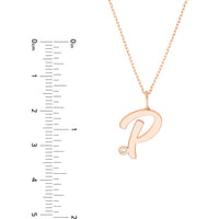 Olas d'Oro - 14K Rose Gold Script 'P' Diamond Bezel Pendant Necklace - 0.02 Carat Diamond Total Weight