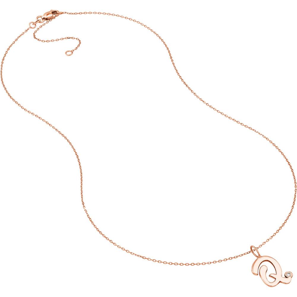 Olas d'Oro - 14K Rose Gold Script 'Q' Necklace with Diamond Bezel - 0.02 Carat Total Diamond Weight
