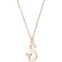 Olas d'Oro - 14K Rose Gold Script 'S' Diamond Bezel Necklace with Adjustable Chain - 0.02 Carat Diamond