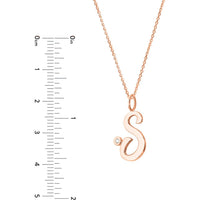 Olas d'Oro - 14K Rose Gold Script 'S' Diamond Bezel Necklace with Adjustable Chain - 0.02 Carat Diamond