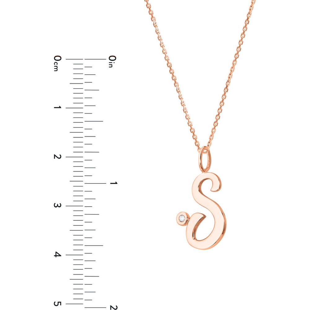 Olas d'Oro - 14K Rose Gold Script 'S' Diamond Bezel Necklace with Adjustable Chain - 0.02 Carat Diamond
