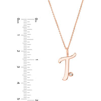 Olas d'Oro - 14K Rose Gold Script 'T' Necklace with Diamond Bezel - 0.02 Carat Diamond