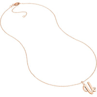Olas d'Oro - 14K Rose Gold Script U Pendant Necklace with Bezel Set Diamond - 0.02 Carat Diamond