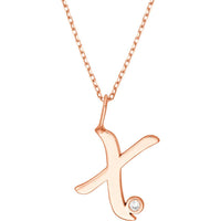 Olas d'Oro - 14K Rose Gold Script 'X' with Diamond Bezel Pendant Necklace - 0.02 Carat Diamond