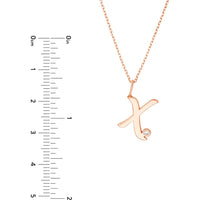 Olas d'Oro - 14K Rose Gold Script 'X' with Diamond Bezel Pendant Necklace - 0.02 Carat Diamond