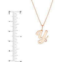Olas d'Oro - 14K Rose Gold Script 'Y' Necklace with Bezel-Set Diamond - 0.02 Carat Total Diamond Weight