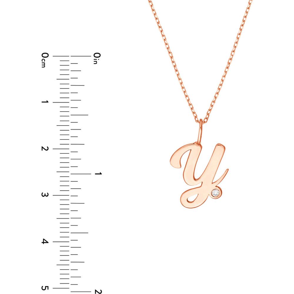 Olas d'Oro - 14K Rose Gold Script 'Y' Necklace with Bezel-Set Diamond - 0.02 Carat Total Diamond Weight