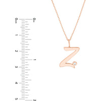 Olas d'Oro - 14K Rose Gold Script 'Z' Pendant Necklace with 1.7mm Diamond Bezel - 0.02 Carat Diamond Weight