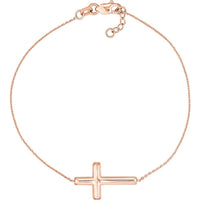 Olas d'Oro - 14K Rose Gold Sideways Cross Adjustable Bracelet with Lobster Clasp