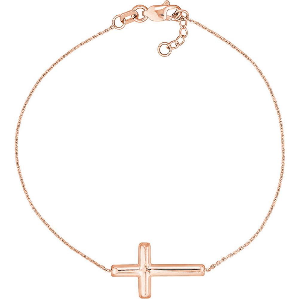 Olas d'Oro - 14K Rose Gold Sideways Cross Adjustable Bracelet with Lobster Clasp