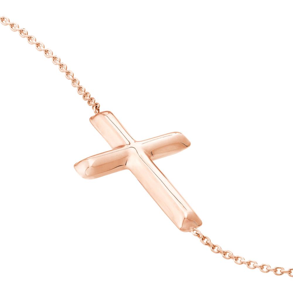 Olas d'Oro - 14K Rose Gold Sideways Cross Adjustable Bracelet with Lobster Clasp