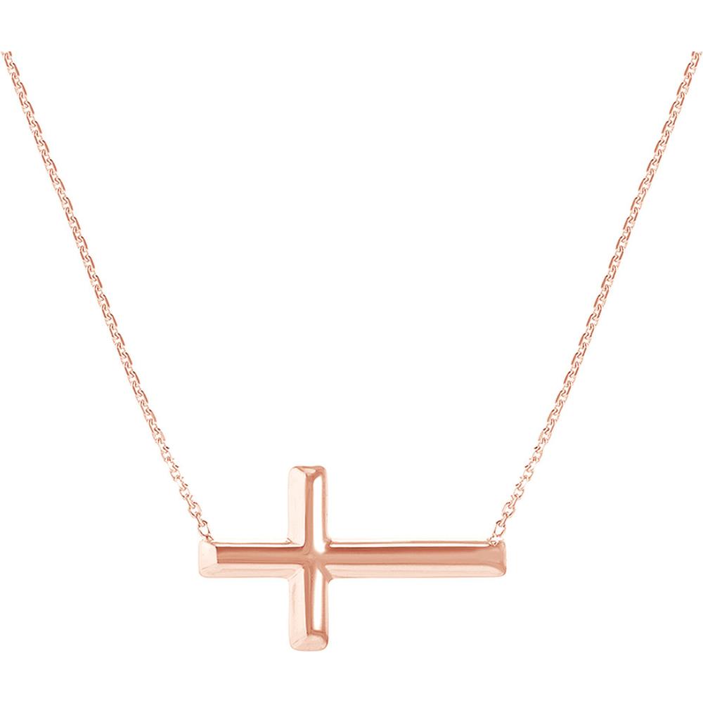 Olas d'Oro - 14K Rose Gold Sideways Cross Adjustable Necklace - 16-18 inch Chain