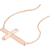 Olas d'Oro - 14K Rose Gold Sideways Cross Adjustable Necklace - 16-18 inch Chain