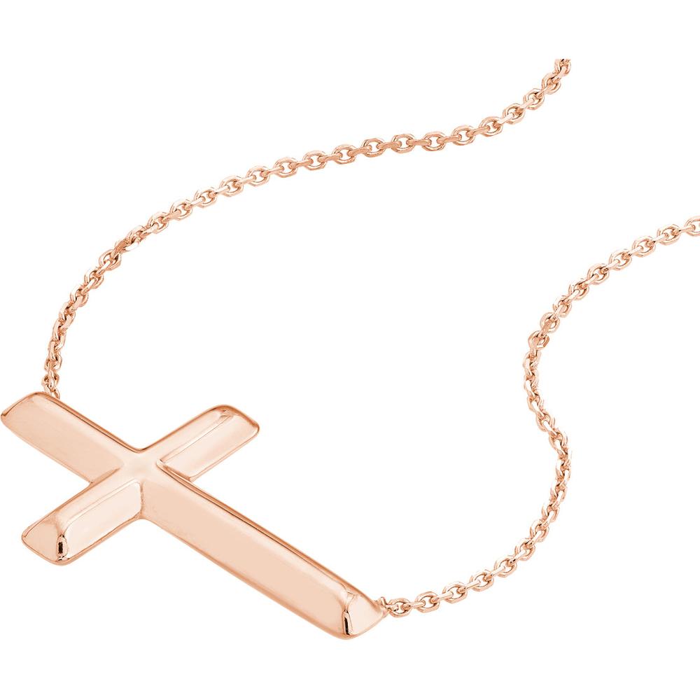 Olas d'Oro - 14K Rose Gold Sideways Cross Adjustable Necklace - 16-18 inch Chain