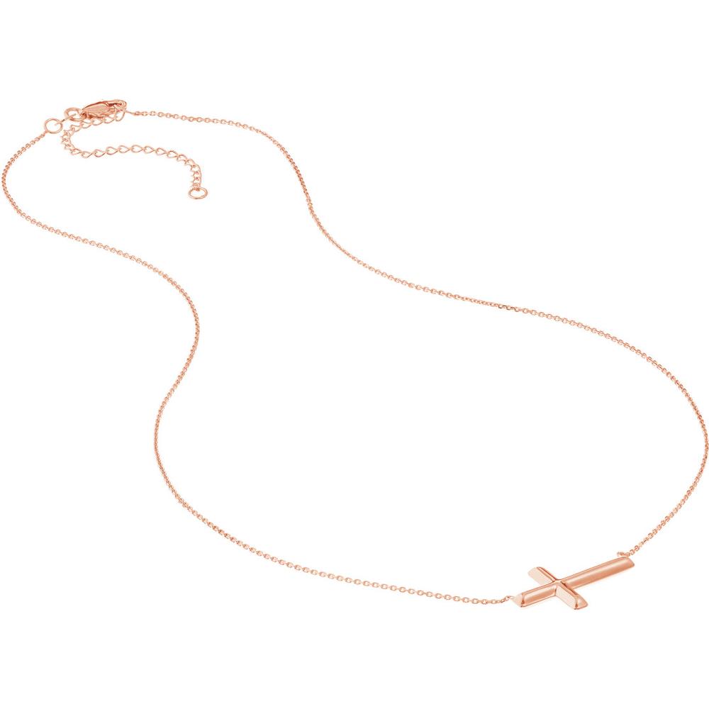 Olas d'Oro - 14K Rose Gold Sideways Cross Adjustable Necklace - 16-18 inch Chain